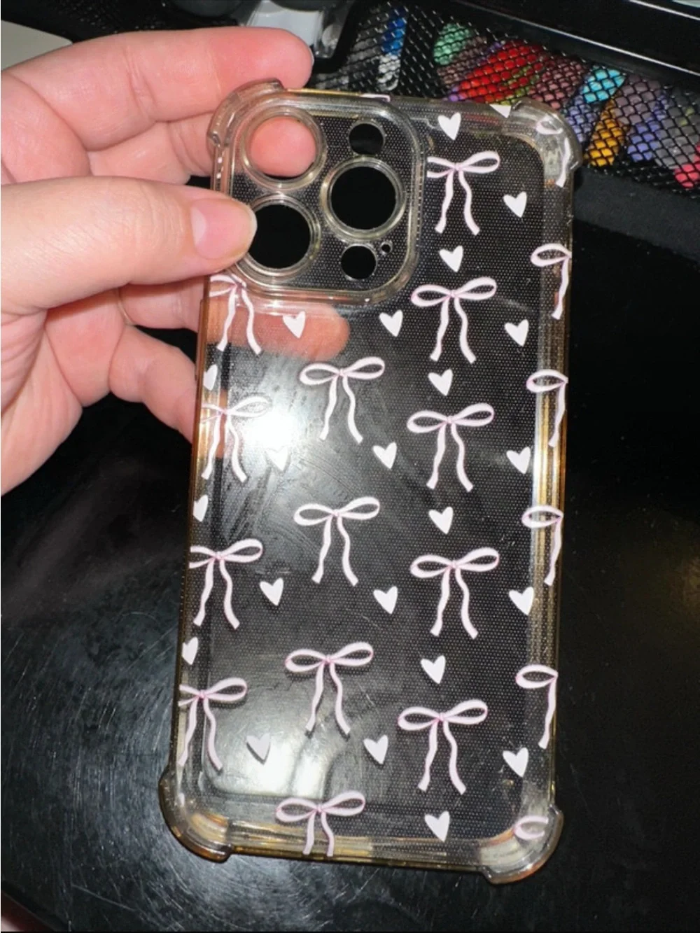 iPhone 14 Pro Max phone case clear with pink bows